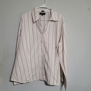 Jones New York‎ Womens Top 24w Button Up Shirt White Pink Striped Cotton 3x